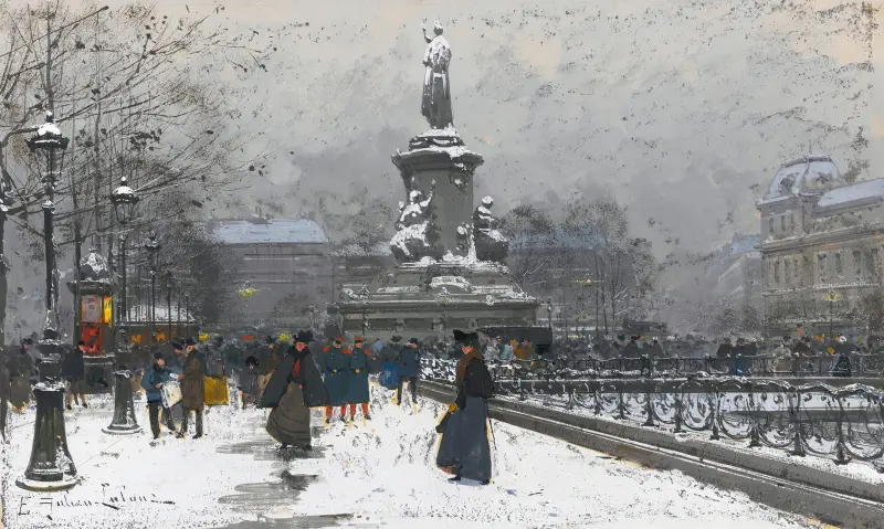 Place de la République (Snö) av Eugène Galien-Laloue