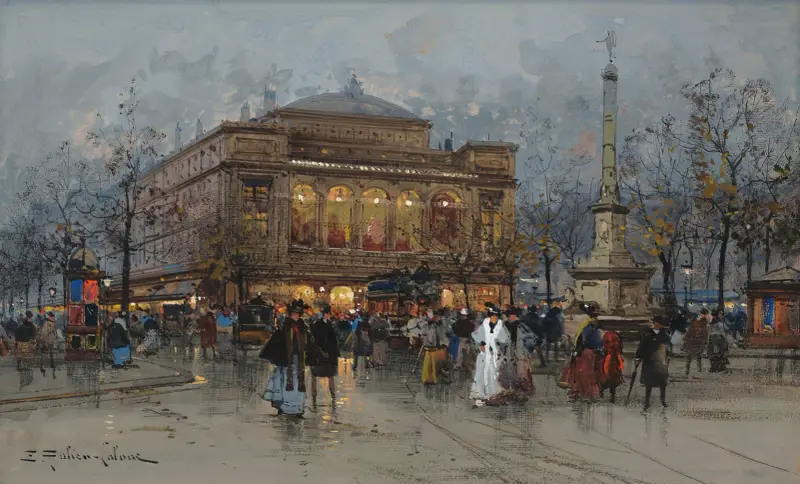 Le Théâtre du Châtelet, Paris av Eugène Galien-Laloue