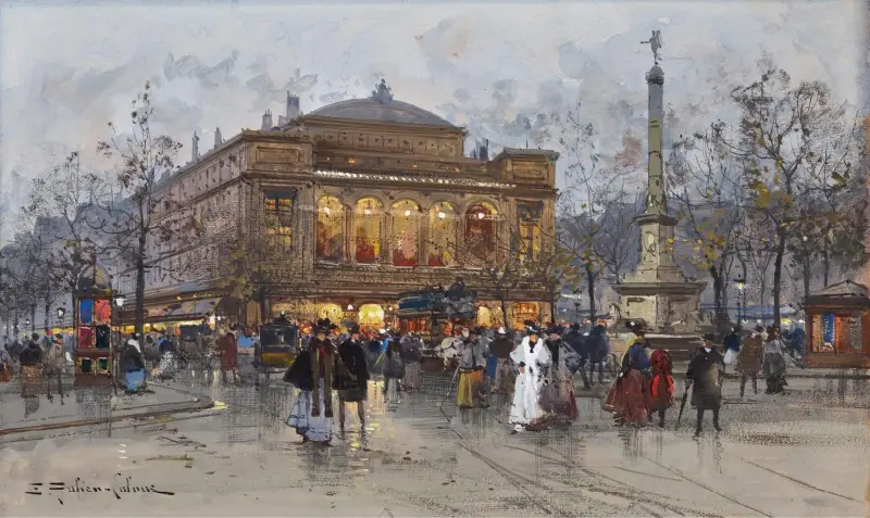 Le Théâtre Du Châtelet, Paris av Eugène Galien-Laloue