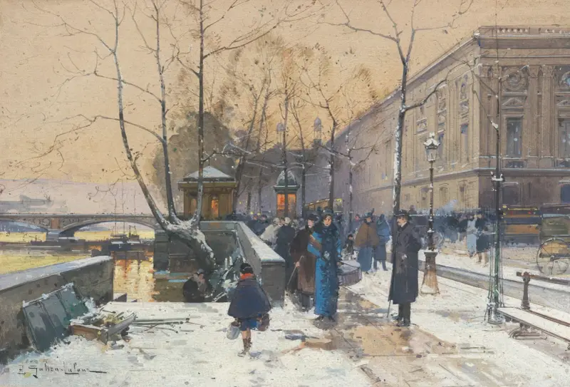 Seinens stränder nära Châtelet av Eugène Galien-Laloue