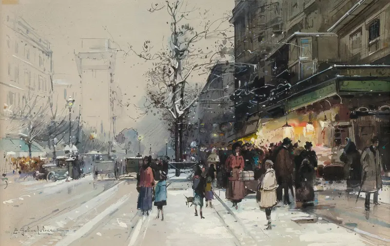 Stora boulevarderna i snö av Eugène Galien-Laloue
