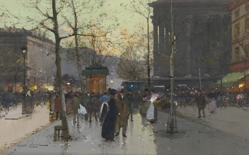 Blomstermarknaden vid Madeleine av Eugène Galien-Laloue
