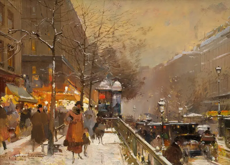 Porte Saint-Martin en kväll, Paris av Eugène Galien-Laloue