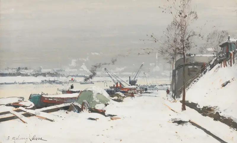 Quai De Bercy Sous La Neige av Eugène Galien-Laloue