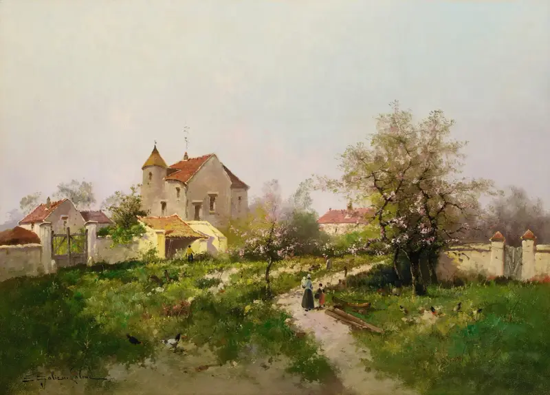 Rural Scene In The Barbizon Suburbs av Eugène Galien-Laloue