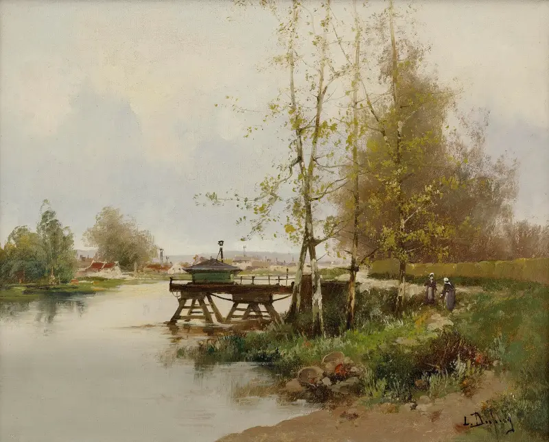 The Pond At The Edge Of The Village av Eugène Galien-Laloue