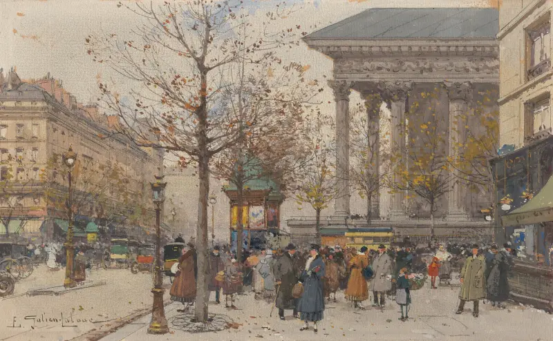 Livlig vy av Madeleine av Eugène Galien-Laloue