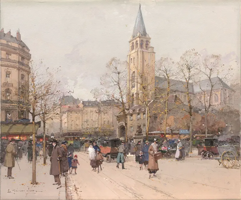 Vue des boulevards à Saint-Germain-des-Prés av Eugène Galien-Laloue