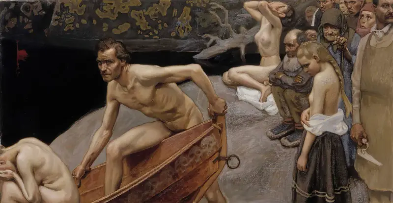 Am Ufer des Tuonela-Flusses, Studie für die Fresken des Jusélius-Mausoleums von Akseli Gallen-Kallela