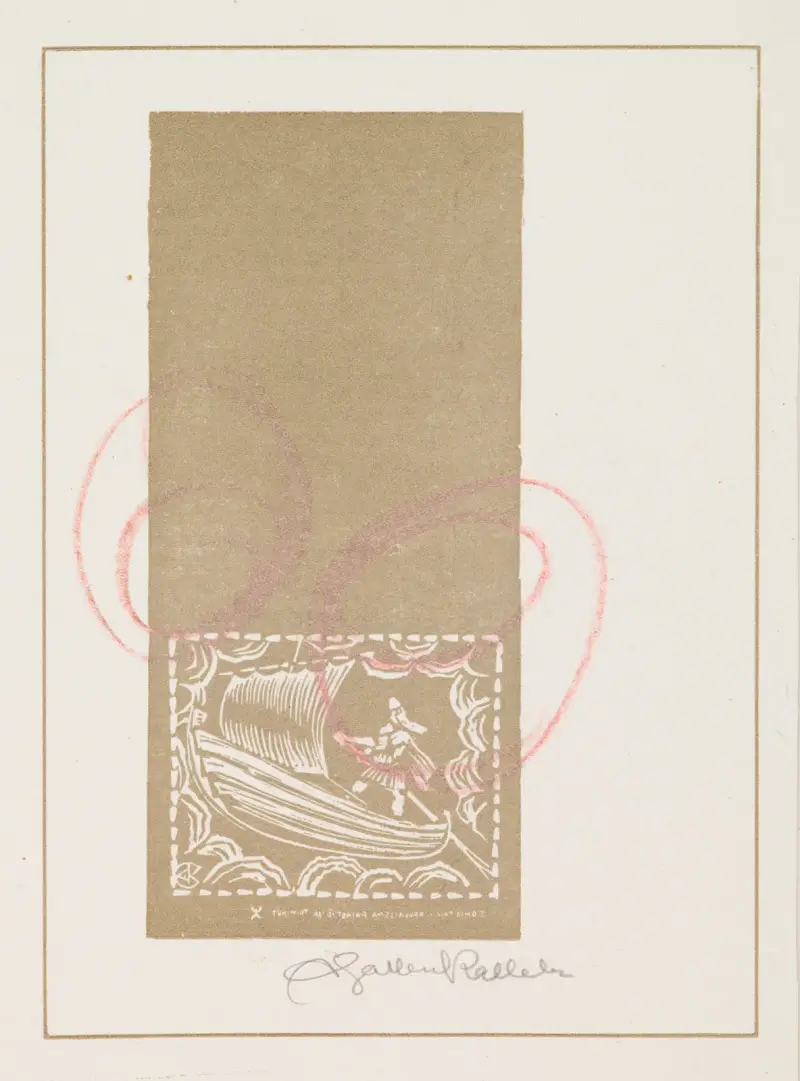Koru-Kalevala, The Illustrated Kalevala, Poem L, vignette with Väinämöinen’s departure av Akseli Gallen-Kallela