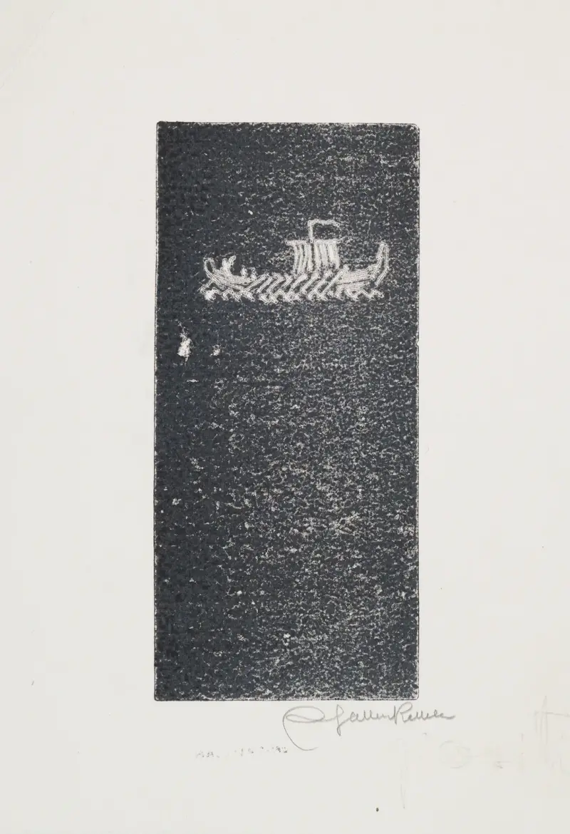 Koru-Kalevala, The Illustrated Kalevala, Poem L, vignette with Väinämöinen’s departure, sketch av Akseli Gallen-Kallela
