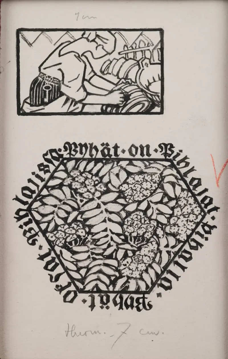 Koru-Kalevala, The Illustrated Kalevala; Poem XXIII opening vignette, end vignette. av Akseli Gallen-Kallela
