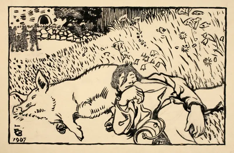 Gris och berusad man av Akseli Gallen-Kallela