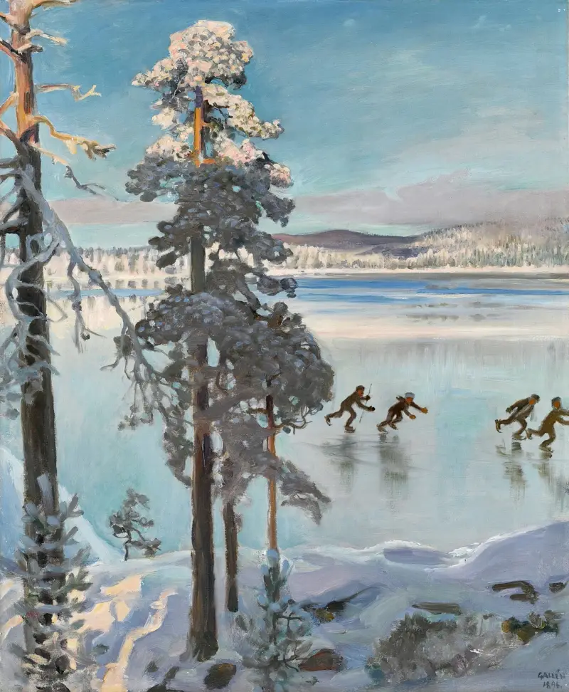 Skridskoåkare på sjön Ruovesi av Akseli Gallen-Kallela