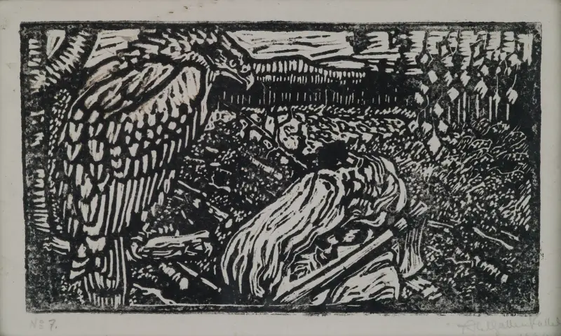 The Great Kalevala, Väinämöinen and the Eagle, a woodcut print. av Akseli Gallen-Kallela