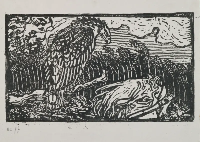 Det stora Kalevala, träsnitt av Väinämöinen och örnen av Akseli Gallen-Kallela
