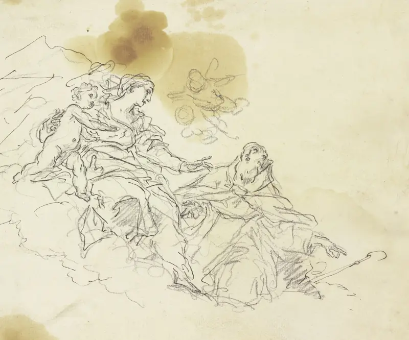 Madonna auf Wolken, von einem Heiligen verehrt av Gaspare Diziani