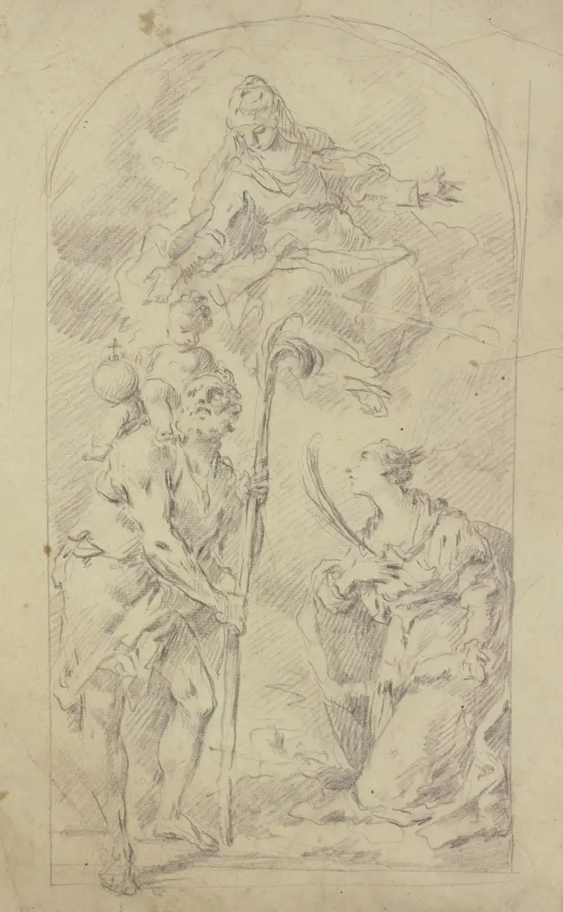 Maria auf Wolken mit dem Heiligen Christophorus und einer Heiligen av Gaspare Diziani