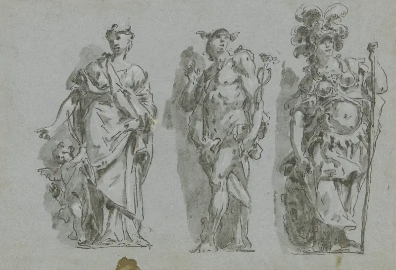 Venus, Merkurius och Minerva (scheinskulptur) av Gaspare Diziani