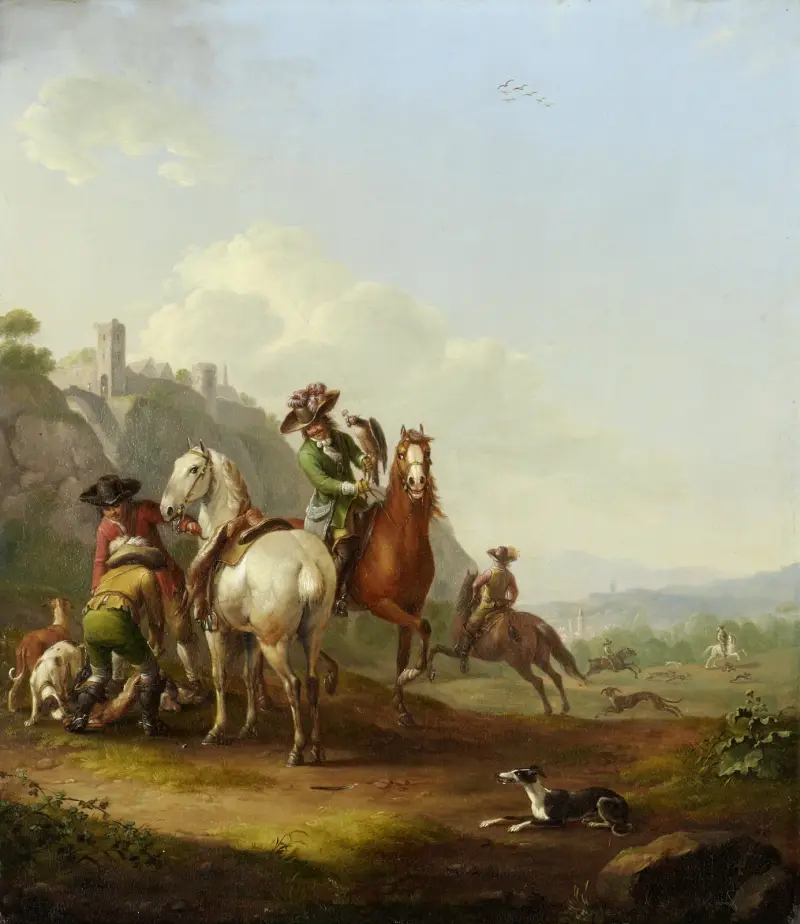 Harejakt med falkenerare av Johann Georg Pforr