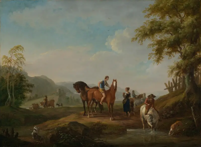 Hästar vid vattningsplatsen av Johann Georg Pforr