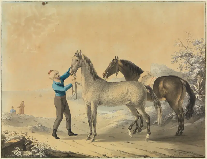 Turk med två hästar vid havet av Johann Georg Pforr