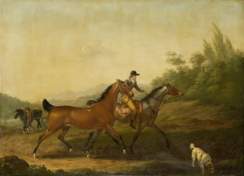 Två engelska hästar av Johann Georg Pforr
