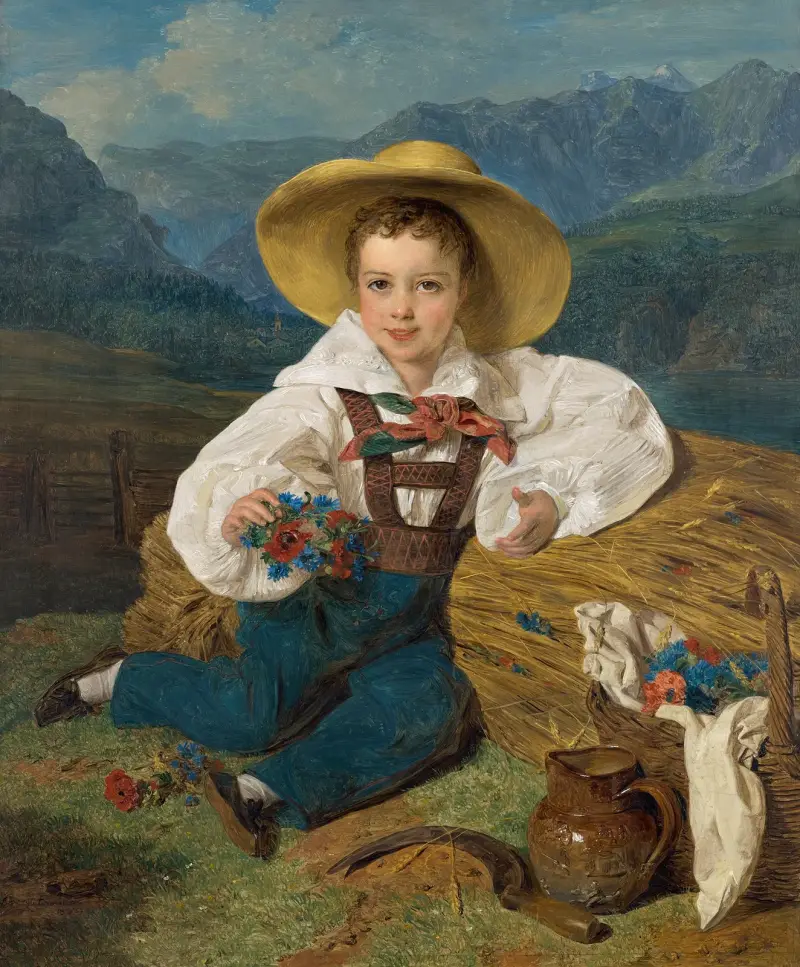 Graf Demetrius Apraxin als Kind vor einer Berglandschaft av Ferdinand Georg Waldmüller