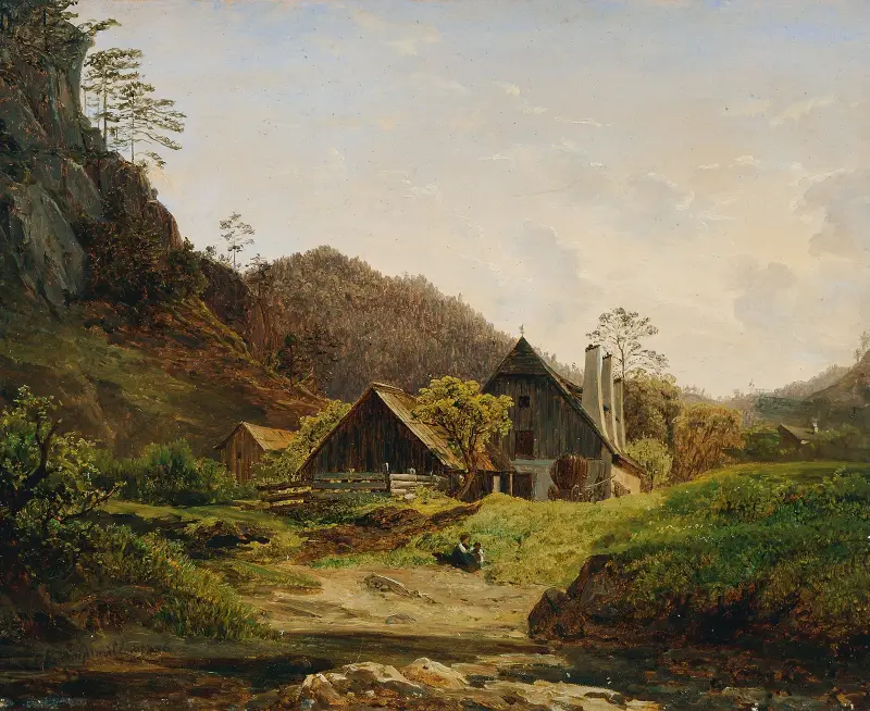 Landskap med hammarsmedja av Ferdinand Georg Waldmüller