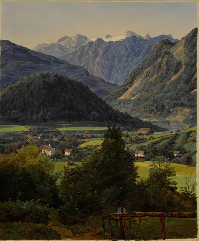 Dachstein sett från Sophienplatz av Ferdinand Georg Waldmüller