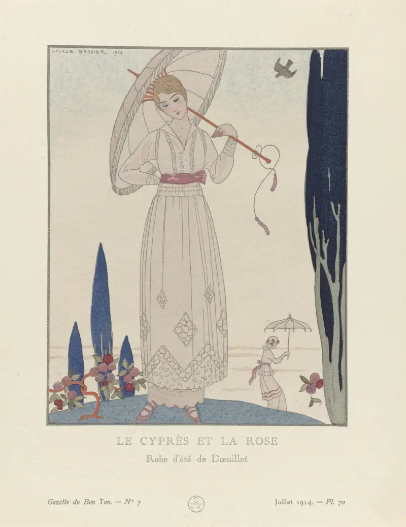 Cypressen och rosen – Doeuillets sommardräkt av George Barbier