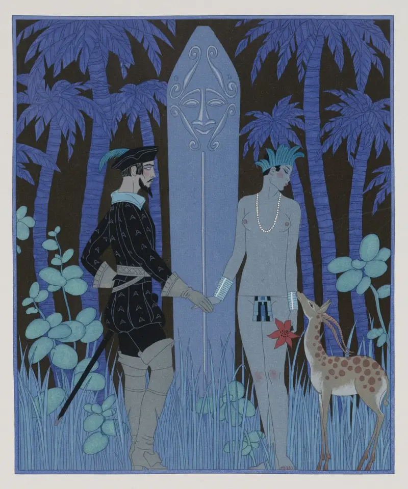 Pocahontas möter John Smith av George Barbier