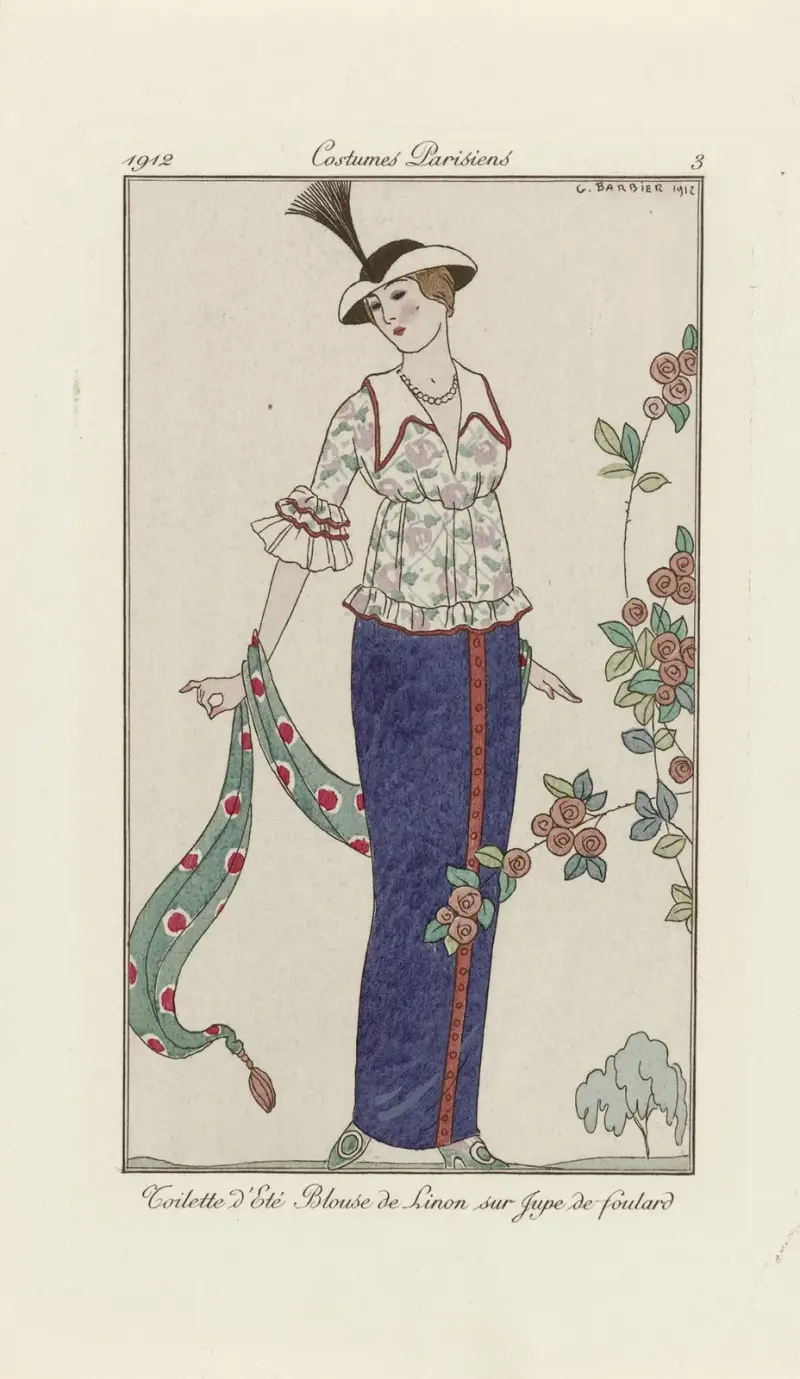 Sommartoalett: linongblus och scarfkjol av George Barbier
