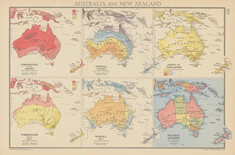 Australia and New Zealand Temperature, Rainfall av John George Bartholomew