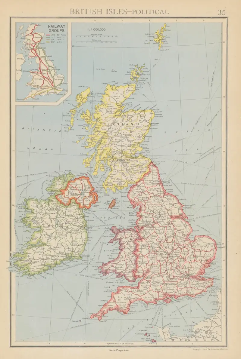 Brittiska öarna, politisk av John George Bartholomew