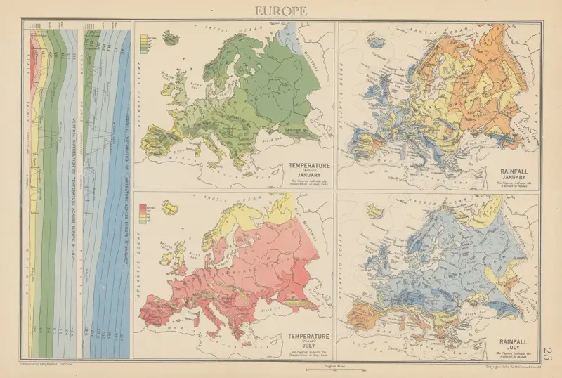 Europa, temperatur, nederbörd av John George Bartholomew