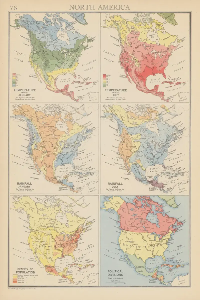 Nordamerika – temperatur och nederbörd av John George Bartholomew