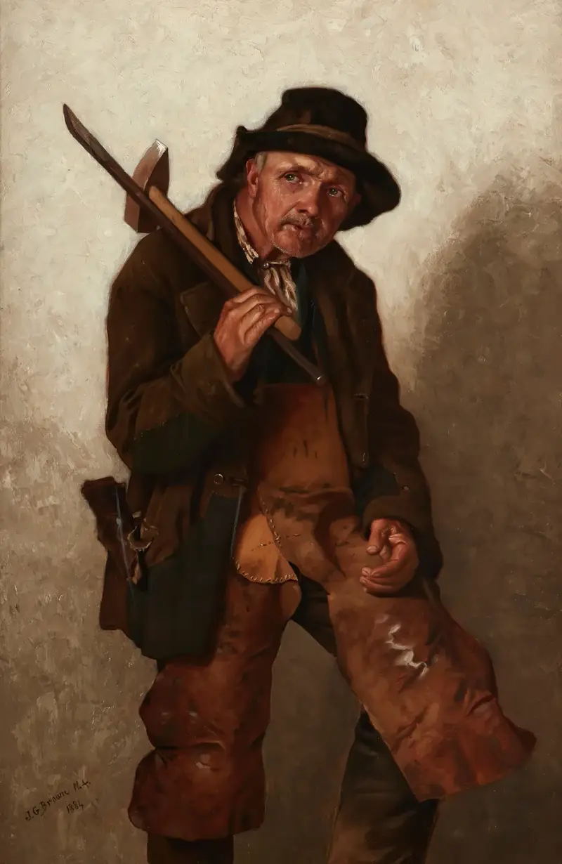 Han stretar på vid åttio av John George Brown