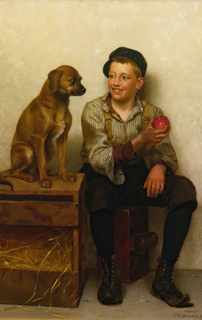 Spielerei mit dem Welpen von John George Brown