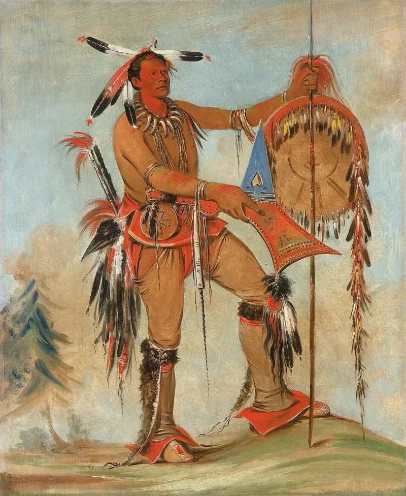 Ah-móu-a, The Whale, One of Kee-o-kúk’s Principal Braves av George Catlin