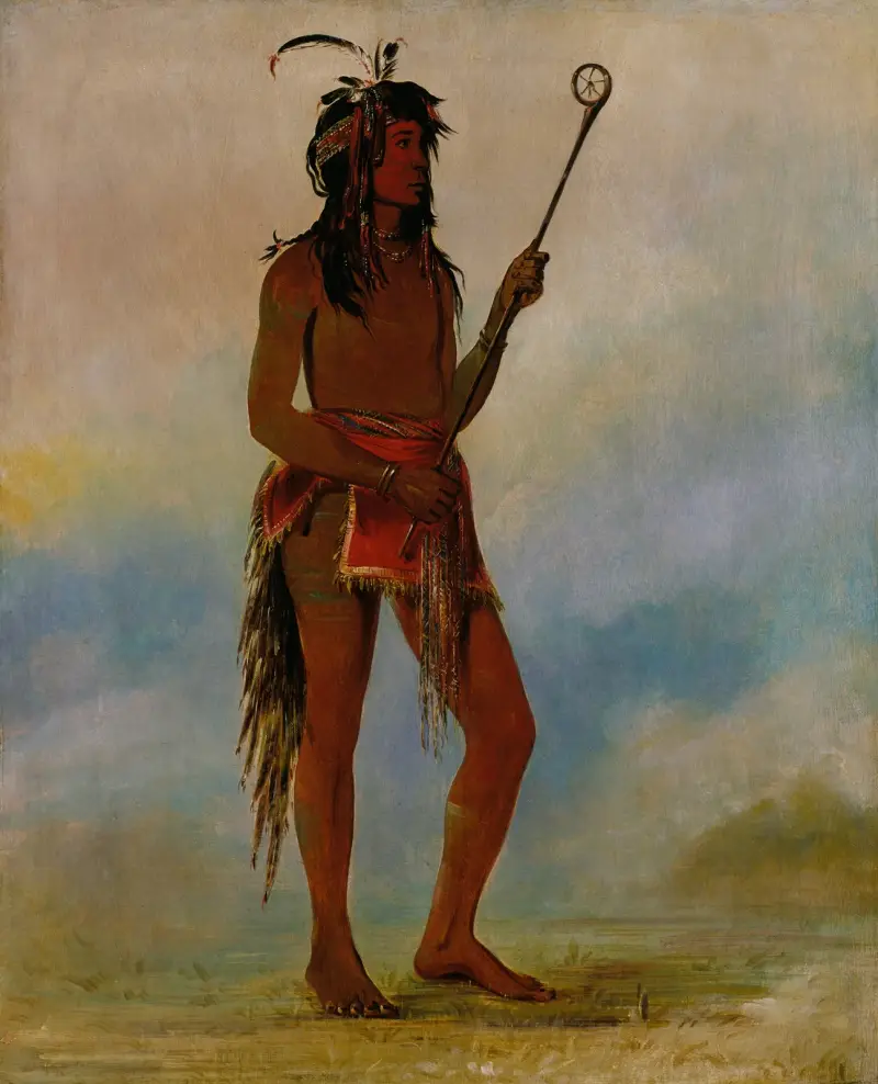 Ah-Nó-Je-Nahge, He Who Stands On Both Sides, a Distinguished Ball Player av George Catlin