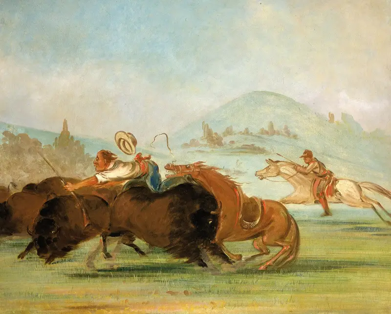 Batiste och jag springande buffel, Yellowstones mynning av George Catlin
