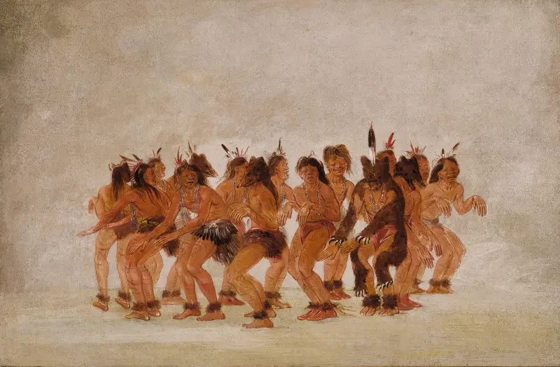 Björndans, förberedelse inför björnjakt av George Catlin