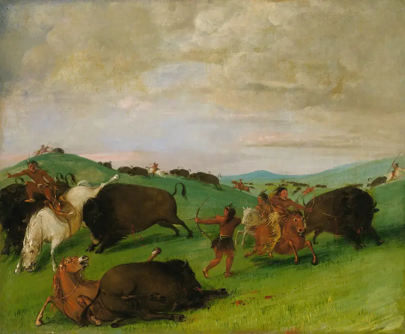 Buffalo Chase, Bulls Making Battle With Men And Horses av George Catlin