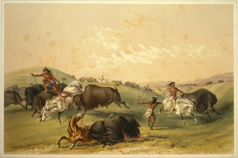 Buffeljakt; en talrik grupp av George Catlin