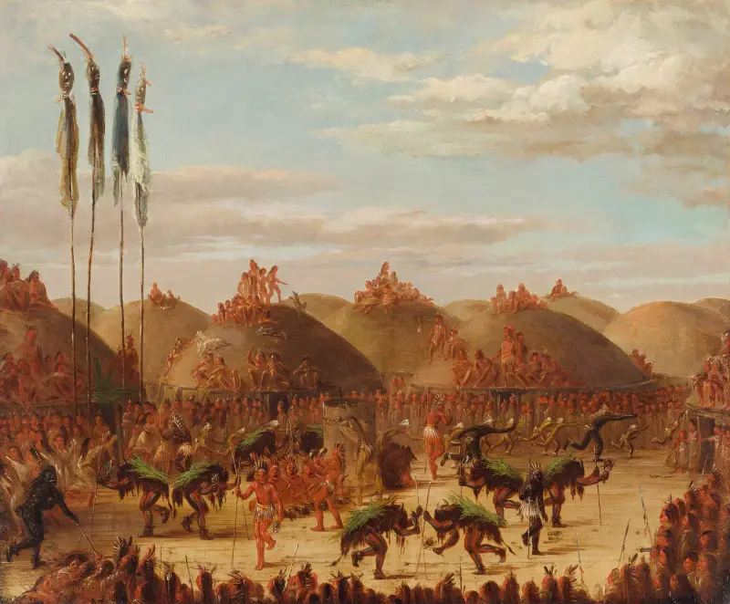 Bull Dance, Mandan O-Kee-Pa Ceremony av George Catlin