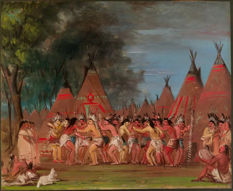 Dance of The Chiefs, Mouth of The Teton River av George Catlin
