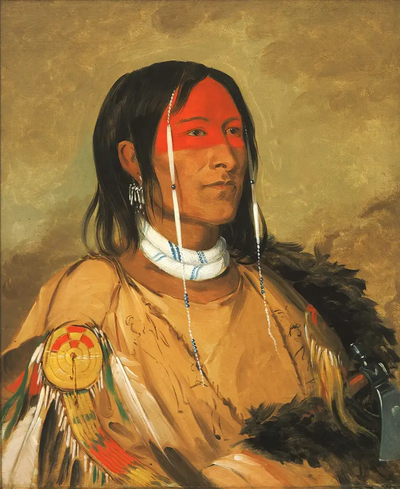 Eeh-Tow-Wées-Ka-Zeet, Han som har ögon bakom sig (även känd som Bruten Arm), en främsta modig krigare av George Catlin