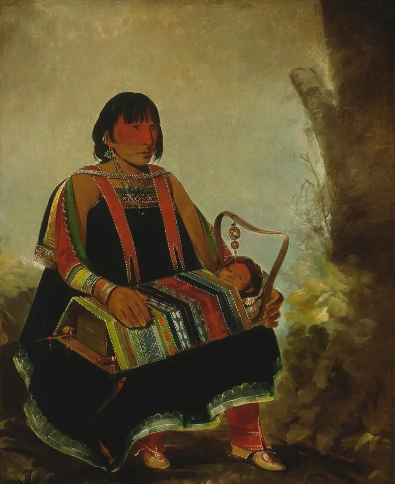 Jú-Ah-Kís-Gaw, Frau mit ihrem Kind in einer Wiege von George Catlin