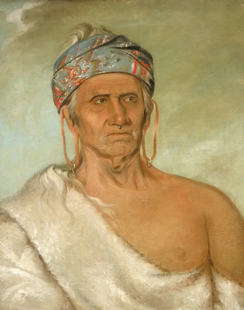 Lay-láw-she-kaw, Goes Up the River, an Aged Chief av George Catlin